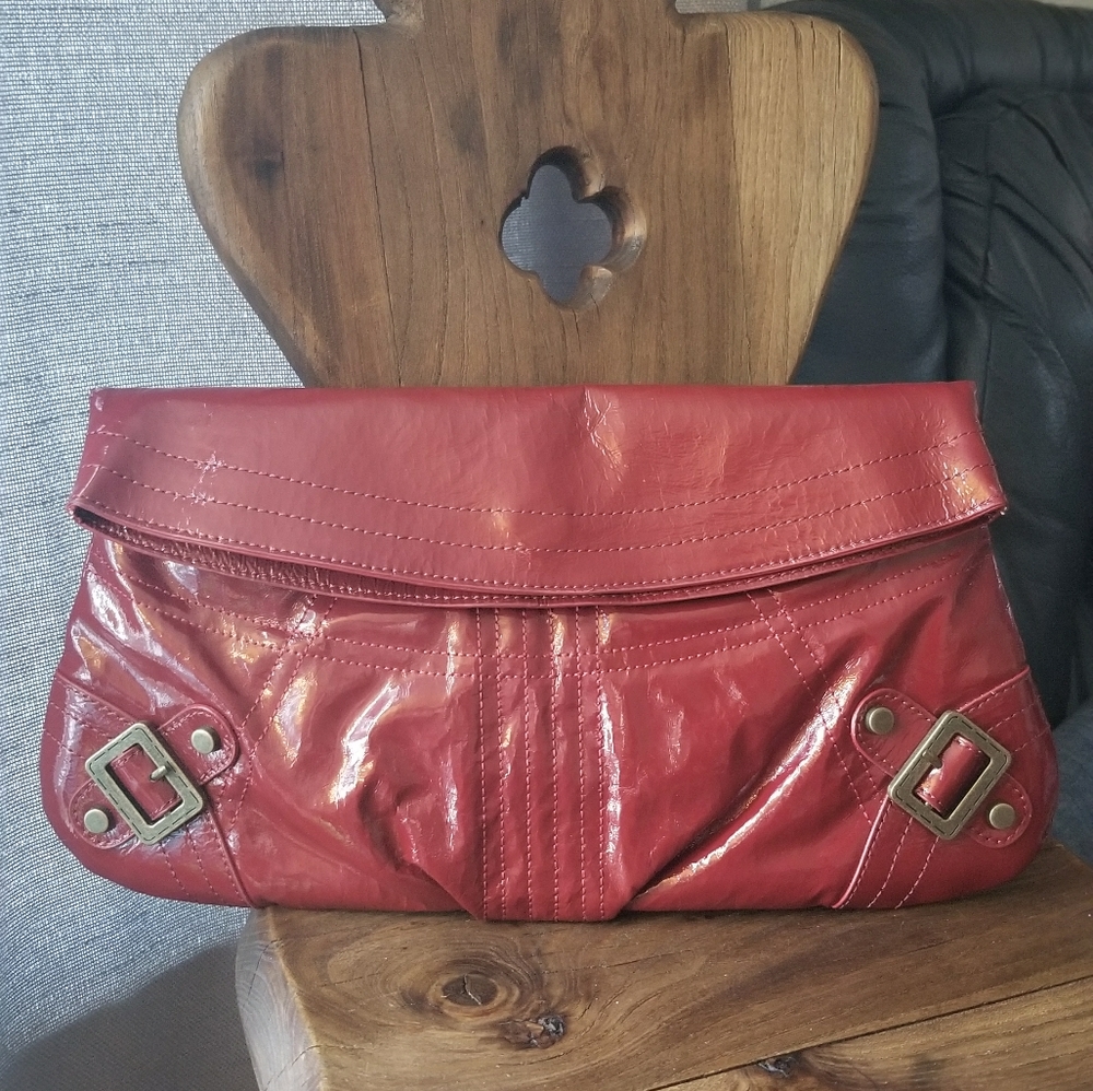 London Fog Pleather Foldover Tunnel Clutch